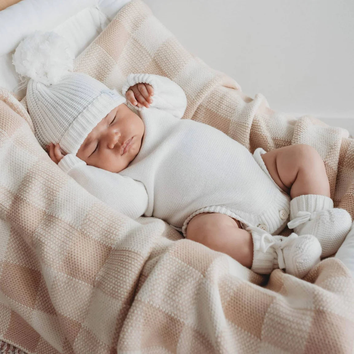 ZIGGY LOU KNITTED BLANKET - CARAMEL GINGHAM