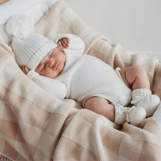 ZIGGY LOU KNITTED BLANKET - CARAMEL GINGHAM