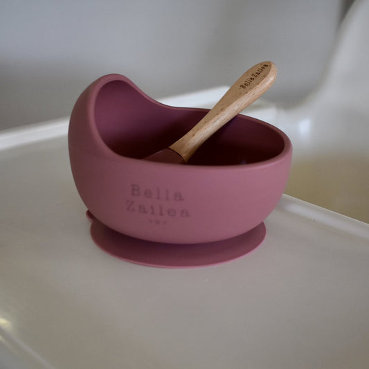 BELLA ZAILEA SILICONE SUCTION BOWL & SPOON SET- DUSTY ROSE