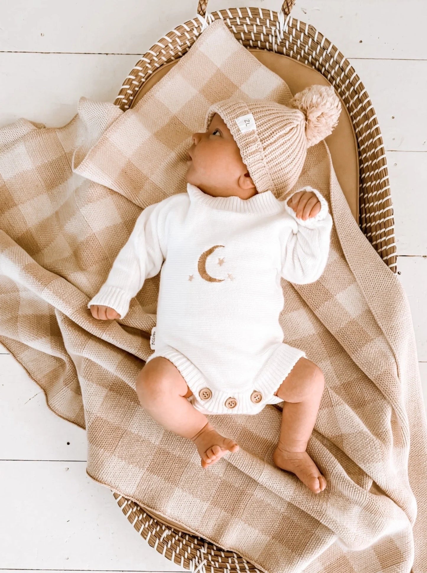 ZIGGY LOU KNITTED BLANKET - CARAMEL GINGHAM