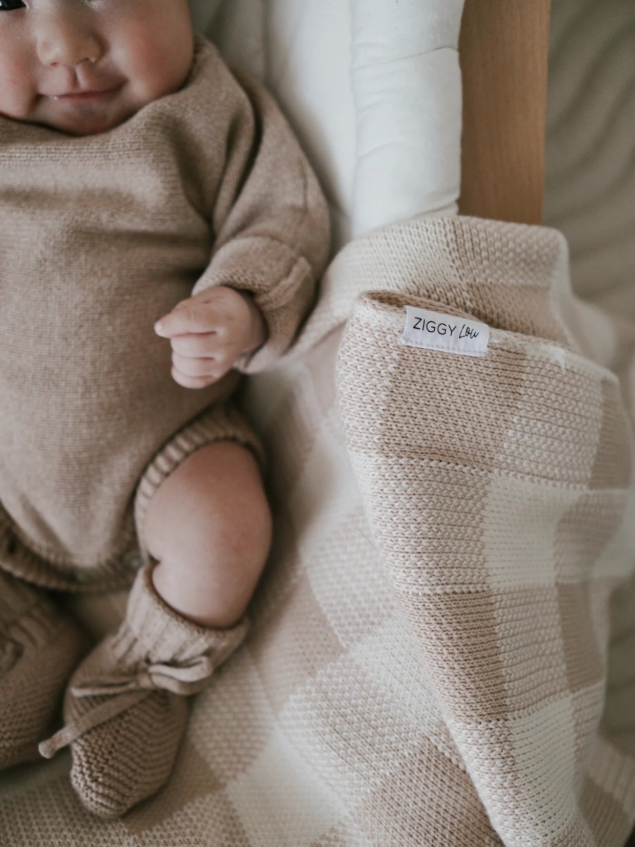 ZIGGY LOU KNITTED BLANKET - CARAMEL GINGHAM