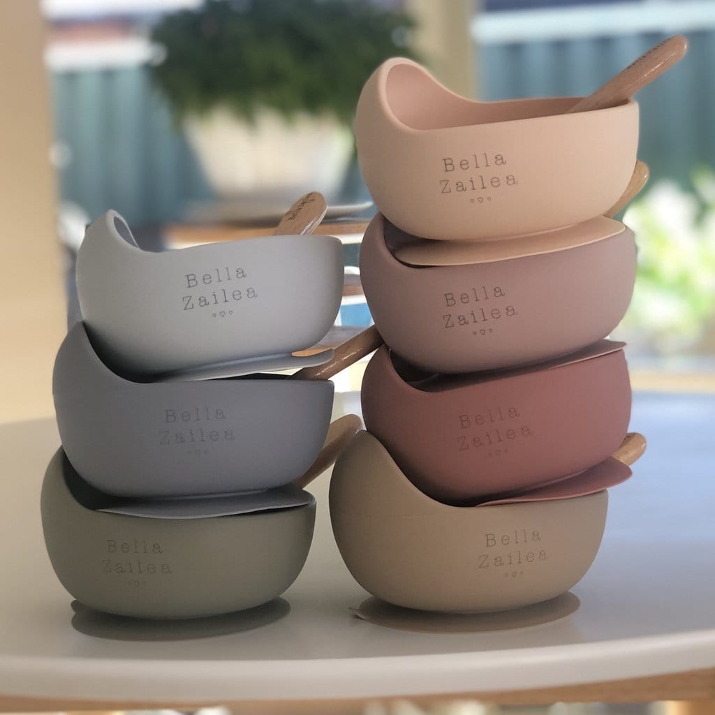 Bella Zailea Feeding Bowl Silicone Suction Bowl & Spoon | Dusty Pink
