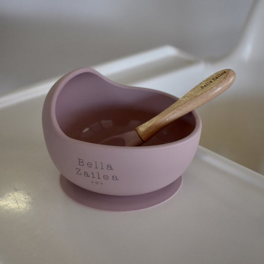 BELLA ZAILEA SILICONE SUCTION BOWL & SPOON SET - DUSTY PINK