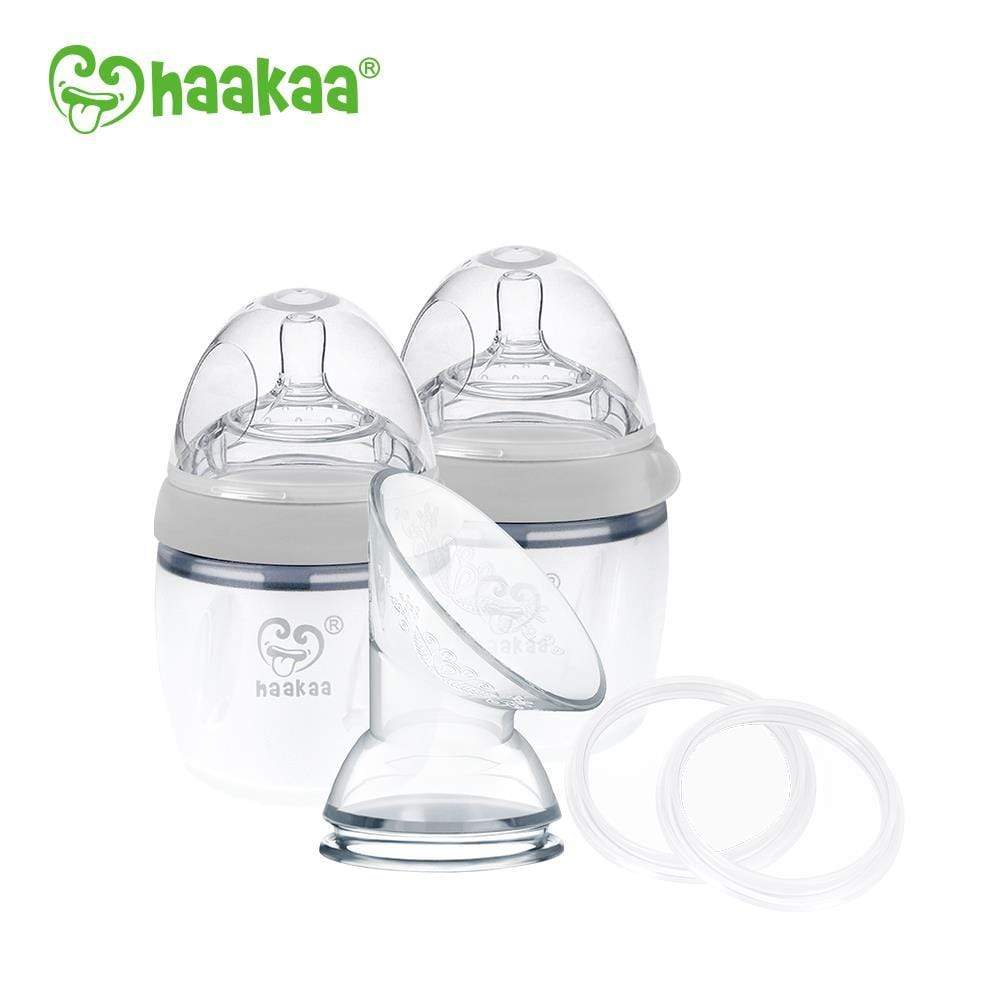 HAAKAA Breast Pump Grey Generation 3 Silicone Pump and Bottle Starter Pack